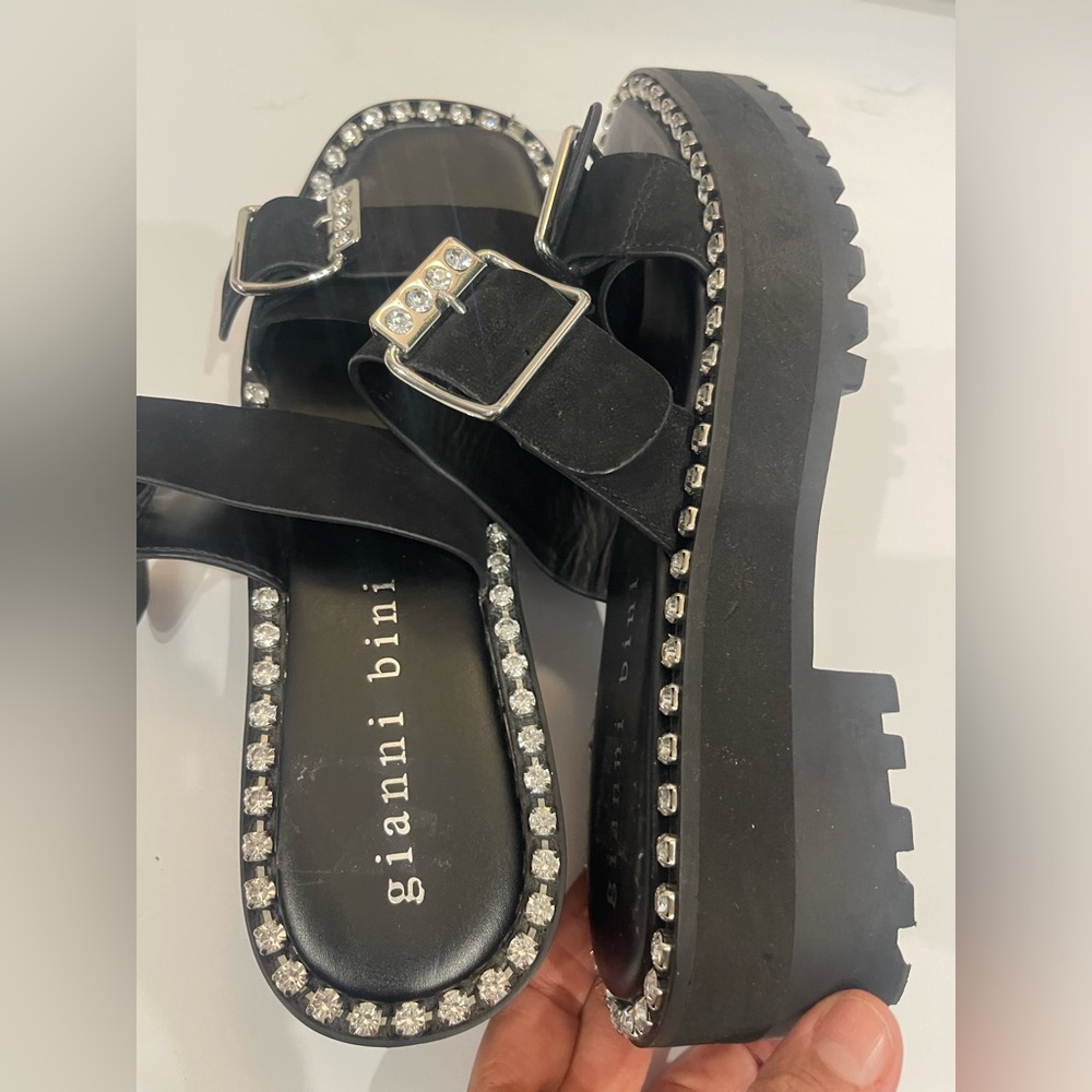 GIANNI BINI Stylish Black Sandals with Rhinestone Accents - Picture 6 of 13
